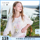 三彩【萊賽爾】2026春季新款櫻花T恤圓領(lǐng)寬松落肩袖罩衫休閑M 云朵白 S 155/80A