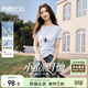 尚都比拉一字領(lǐng)純棉T恤女春夏設計感扭結不規則下擺短袖上衣減齡顯瘦女裝