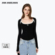 ANN ANDELMAN【倪妮同款】秋季新品信封領(lǐng)主撞色長(cháng)袖T恤堆褶上衣 黑色 M