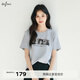 伊芙麗（eifini）朱珠代言【抑菌涼感】貓咪印花索羅納百搭T恤女上衣2025新款 花灰 S 80-105斤
