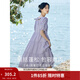 茵曼（INMAN）七七同款連衣裙2026夏女裝新款田園純棉提花方領(lǐng)A字泡泡袖蛋糕裙 紫色 100%棉 里料:100%聚酯纖維 S