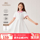英氏（YEEHOO）女童連衣裙兒童裙子夏季裝時(shí)尚淑女學(xué)院風(fēng)半袖公主裙新款中小童裝 慢調生活白色 【涼感棉】 150