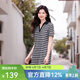 秋水伊人時(shí)尚簡(jiǎn)約裙子2026年夏季新款氣質(zhì)通勤撞色V領(lǐng)紐扣連衣裙 黑色 M