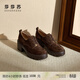 莎莎蘇伯德樂(lè )福鞋新款英倫風(fēng)系帶高跟粗跟厚底樂(lè )福鞋女小皮鞋單鞋 深啡色羊絨面皮革 ZA64503-44 35