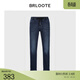 巴魯特（Brloote）男士棉彈牛仔褲松緊腰微彈親膚翻邊九分褲秋冬 牛仔藍 175/86A