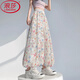 浪莎花苞裙褲女新款寬松慵懶風(fēng)冰絲闊腿褲小個(gè)子寬松高級感薄款休閑褲