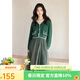 秋水伊人V領(lǐng)針織上衣A字連衣裙2026年春季新款女裝時(shí)尚百搭套裝 墨綠 M