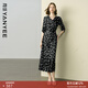 顏域碎花連衣裙女夏裝2026新款收腰顯瘦高腰過(guò)膝長(cháng)裙氣質(zhì)復古裙子 黑白點(diǎn) L