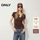 ONLY2026春季新款簡(jiǎn)約純色同色排扣短袖正肩修身T恤女|126101103 E11鏡瓶棕色 L