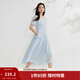 茵曼簡(jiǎn)約方領(lǐng)分割收褶連衣裙2026夏季女裝新款浪漫泡泡袖中長(cháng)裙子 淺藍色 M