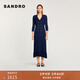 SANDRO2025秋冬女裝氣質(zhì)優(yōu)雅深藍色V領(lǐng)雙排扣荷葉邊針織連衣裙 深藍色 S