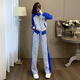 NPZ輕奢時(shí)髦運動(dòng)套裝女秋冬新款時(shí)尚洋氣高級感衛衣闊腿褲兩件套 藍色兩件套 M碼（100-110斤）