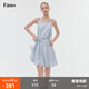 fano studios范洛Fano 休閑復古荷葉邊寬松顯瘦編織綁帶吊帶連衣裙女夏小個(gè)子 水藍色 現貨 M