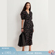 Fabrique法式桑蠶絲碎花系帶茶歇連衣裙夏季 夜鶯黑 M
