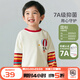 迪士尼（Disney）男女童春秋季米奇卡通純棉親膚7A級抗菌長(cháng)袖T恤童裝 杏白條紋拼色米奇 120