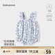 babylove【清倉】女寶寶吊帶連體衣夏薄款嬰兒三角哈衣純棉時(shí)尚包屁衣夏裝 花間曉晴 73cm