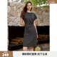 ELLE法式扭結收腰連衣裙女2026夏新款設計感休閑獨特圓領(lǐng)t恤裙子 深灰 S