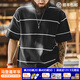 馬登工裝 美式休閑黑白撞色條紋T恤Cityboy半袖日系圓領(lǐng)短袖男夏 靜謐黑 寬松偏大 S