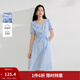 茵曼度假風(fēng)格子提花連衣裙2025夏季女裝新款收腰顯瘦泡泡袖裙子 淺藍格 S