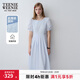 Teenie Weenie小熊女裝簡(jiǎn)約夏氣質(zhì)設計感泡泡袖藍色連衣裙百褶裙 淺藍色 S