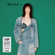 MO&Co.春秋手工編織鑲邊小香風(fēng)短廓形牛仔夾克外套摩安珂boxyfit 牛仔藍色 XS 155