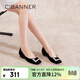 千百度（C.BANNER）低跟羊皮淺口單鞋女芭蕾舞晚晚鞋平底鞋A24450705 黑色 37