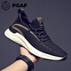 PGAF輕奢男鞋2026夏季新款透氣網(wǎng)面鞋軟底男士休閑鞋子飛織運動(dòng)鞋男 黑金 41 標準皮鞋碼數
