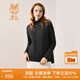 鹿王【全羊絨】羊絨衫女士半高領(lǐng)純色內搭針織衫前短后長(cháng)秋冬休閑毛衣 灰黑色 M 165/84A