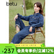 百圖betu女裝春季新款連體褲復古水洗牛仔襯衫工裝連體褲2401T69 牛仔色 S