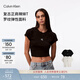 Calvin KleinJeans夏季女士活力少女感休閑ck刺繡時(shí)尚辣妹正肩羅紋短袖T恤 UB1-太空黑 S