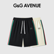 G&G Avenue潮牌側邊拼接織帶運動短褲男女夏季情侶五分褲 黑色常規(guī) L