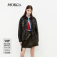 MO&Co.夾克附腰帶2026春新品PU皮寬松中長(cháng)H型翻領(lǐng)皮衣MBF1JKTT08 松褐色 XS /155