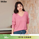 MsShe【亮絲菱格V領(lǐng)毛衣】大碼女裝2026春裝胖mm慵懶風(fēng)寬松針織衫 杜鵑粉色現貨 2XL