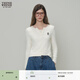 Teenie Weenie小熊女裝T恤26春新款簡(jiǎn)約休閑假兩件V領(lǐng)撞色拼接長(cháng)袖 象牙白 XS