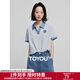 初語(yǔ)撞色牛仔拼接polo領(lǐng)t恤女2025夏季新款索羅娜涼感抑菌上衣 淺花灰色 S