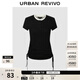 UR秋季新款女裝摩登中性抽褶撞色領(lǐng)短袖T恤UWM450177 黑色 M