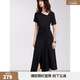 ELLE復古高級感收腰顯瘦開(kāi)叉連衣裙女2026夏季新款小眾赫本風(fēng)黑裙 黑色 L
