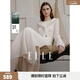 ELLE法式老錢(qián)風(fēng)針織披肩長(cháng)袖連衣裙女2026春季新款鏤空優(yōu)雅長(cháng)裙子 卡其 S