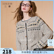 三彩2026春季新款寬松慵懶提花針織衫長(cháng)袖單排扣開(kāi)衫復古外套M 燕麥色幾何 S 155/80A