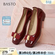 百思圖（BASTO）【夢(mèng)中人】百思圖秋季商場(chǎng)新款淺口單鞋小紅鞋一腳蹬皮鞋女婚鞋 紅色 37