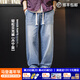 馬登工裝美式貝克水洗牛仔褲丹寧闊腿抽繩直筒休閑長(cháng)褲子薄款男春 牛仔藍 L