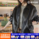 馬登復古荔枝紋黑色皮衣外套女秋酷颯機車(chē)風(fēng)翻領(lǐng)夾克通勤百搭休閑上衣 黑色 M