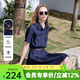 百圖（betu）女裝2026年夏季新款短袖牛仔連衣裙配腰帶百褶收腰裙子女2603T89 深牛仔藍 S