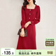 尚都比拉新年紅法式連衣裙女春秋季中長(cháng)款氣質(zhì)女神范收腰顯瘦小個(gè)子裙子