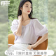 對白法式方領(lǐng)短袖襯衫女夏季2026新款雪紡衫優(yōu)雅減齡泡泡袖薄上衣 淺霧紫 M