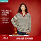 茵曼（INMAN）polo領(lǐng)條紋休閑百搭T恤2026春季女裝新款寬松慵懶長(cháng)袖上衣 杏黑條紋 L