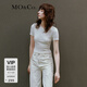 MO&Co.圓領(lǐng)短袖修身收腰短款露臍彈力T恤上衣時(shí)髦洋氣上裝女摩安珂 本白色 S 160