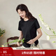 茵曼（INMAN）索羅納圓領(lǐng)純色T恤女2026夏季時(shí)尚不規則開(kāi)叉下擺百搭上衣 碳黑色 XL