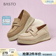 百思圖26春新款一腳蹬草編漁夫鞋厚底樂(lè )福鞋女松糕鞋單鞋B0515CA5 米色（經(jīng)典款） 37