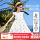 ASK JUNIOR小飛袖兒童純棉裙子夏季時(shí)尚蝴蝶結連衣裙女童度假風(fēng)裙 白色 150